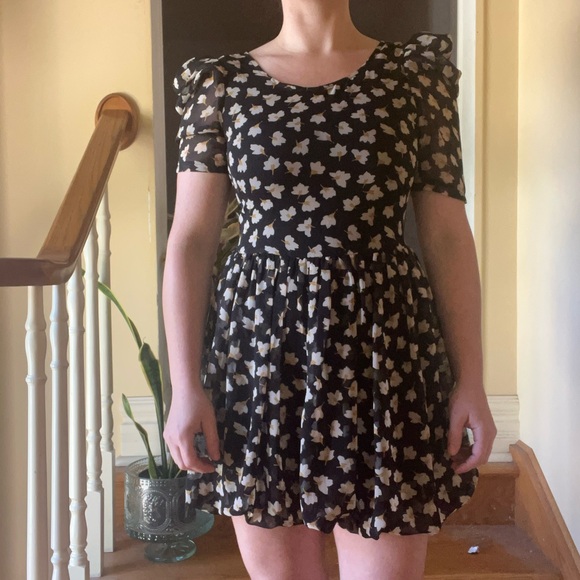 Yellow Floral Mini Tulip Dress - Picture 3 of 7